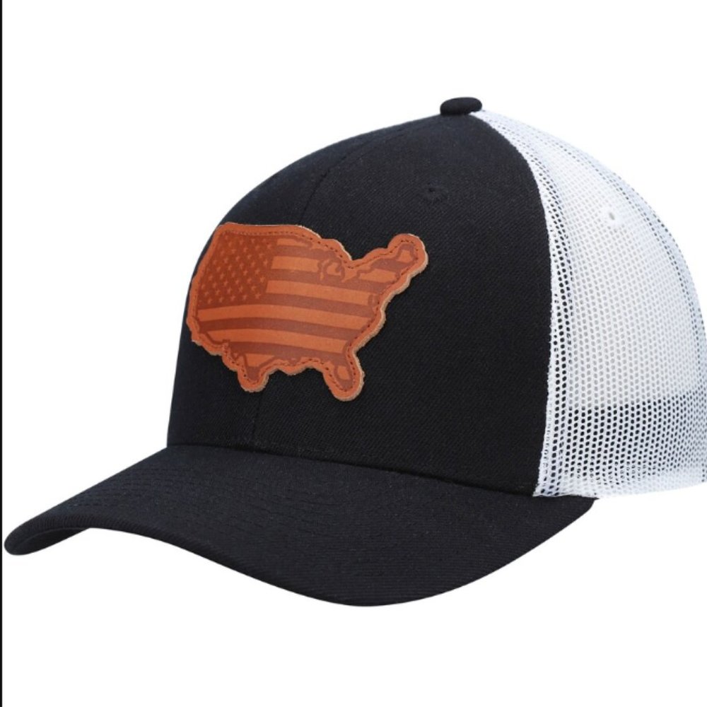 Local Crowns USA  Leather State Applique Trucker Snapback Hat - Black